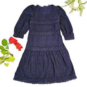 Little Marc Jacob's Girls Dress Size 12 Navy Blue Lace Tiers Short Puffy Sleeves